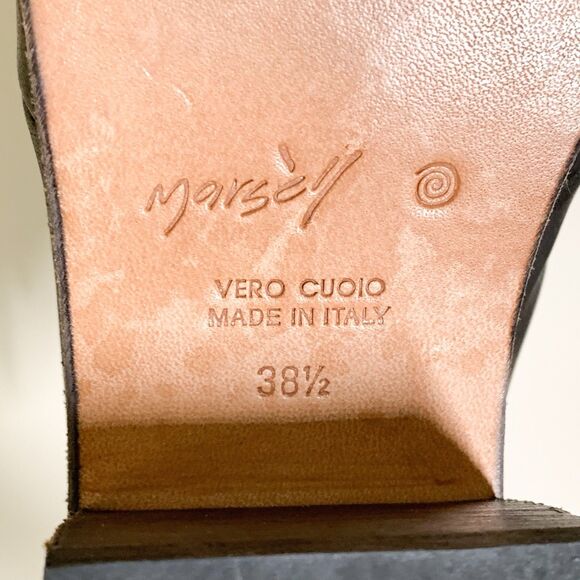 Marsell Peep Toe Booties Lace Up 38.5 US 8.5 Black Leather Block Heel - Picture 6 of 8